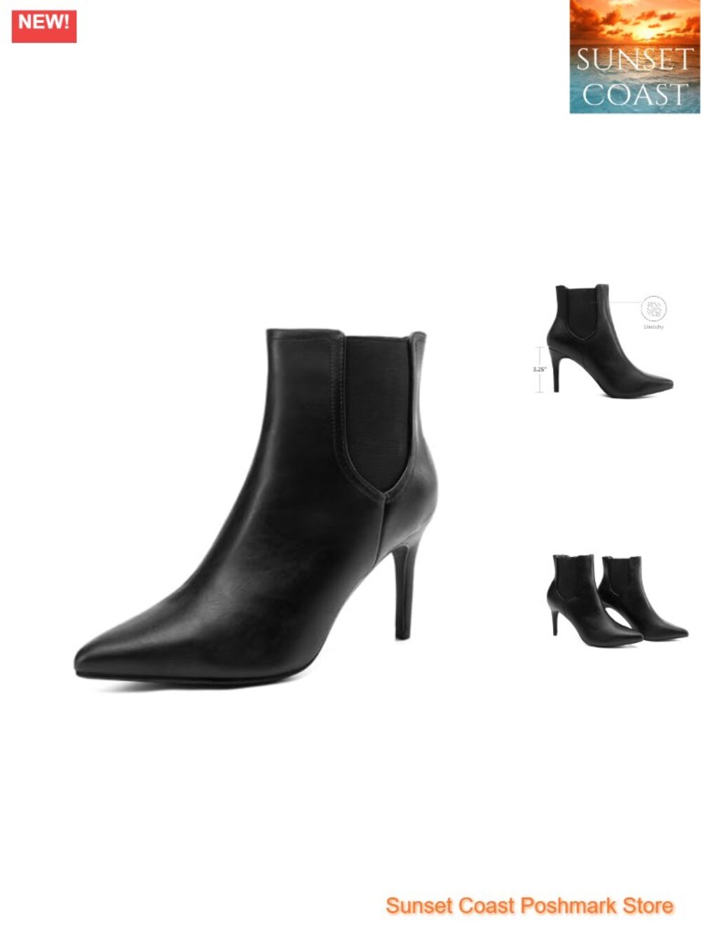 Pointed Toe Stiletto High Heel Ankle Booties Faux Leather